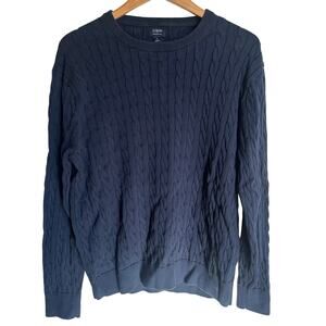 J. Crew Men's Cotton Cable-Knit Crewneck Sweater - Navy
